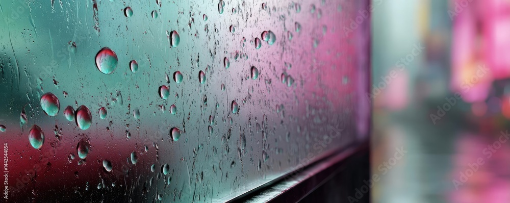 Poster raindrop on a window with cityscape texture and sad atmosphere concept. close-up of raindrops on a g