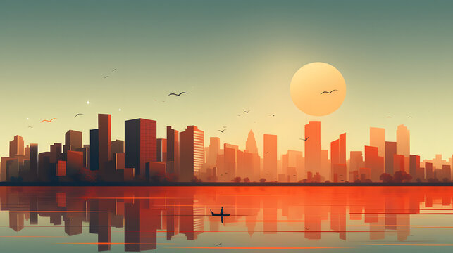 city, skyline, cityscape, silhouette, building, architecture, sunset, sky, vector, urban, skyscraper, buildings, illustration, town, downtown, business, sun, sunrise, night, travel, landmark, usa, dus