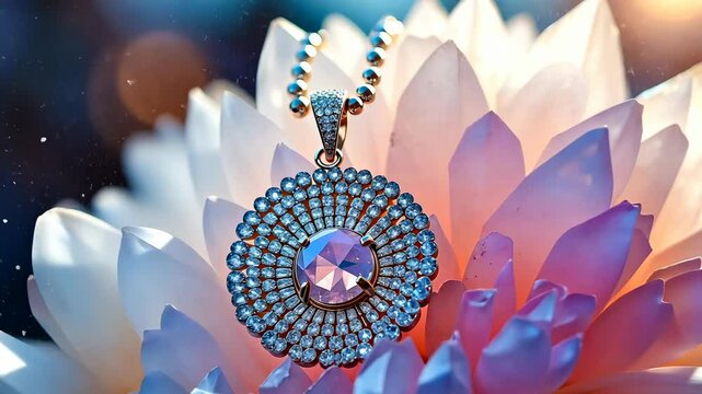 Display jewelry, elegant necklace, gemstone shine. Fashion accessory. Pendants gleam under studio lights. Luxury rings enhance visual appeal. Designer bracelets exhibit unique craftsmanship.