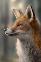 Fototapeta premium Captivating Close-Up of a Fox Gazing Left, Showcasing Its Stunning Features and Habitat
