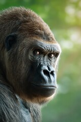 Obraz premium Intense Close-up of a Gorilla Capturing Its Expressive Face and Fascinating Eyes in Natural Habitat