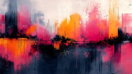 Obraz premium Abstract colorful paint splatters with dark lines