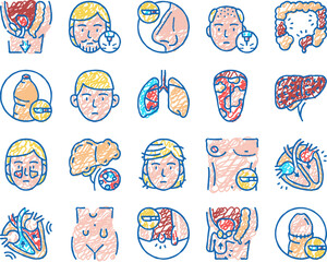 Disease Human Organ set Icons hand drawn