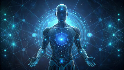 Artificial intelligence technology with digital HUD and innovation concept