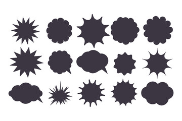 Black Comic Explosion and Speech Bubble Vector Shapes. Starburst Silhouettes for Graphic Design, Comic Book Art, Pop Art, and Digital Illustration.
