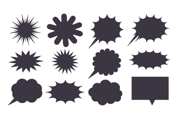 Black Comic Explosion and Speech Bubble Vector Shapes. Starburst Silhouettes for Graphic Design, Comic Book Art, Pop Art, and Digital Illustration.