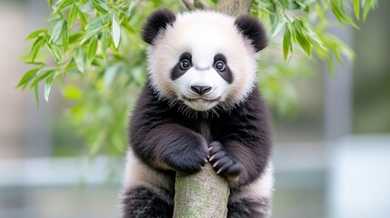 Obraz premium Cute panda cub in tree