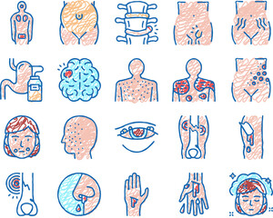 Disease Health Problem set Icons hand drawn