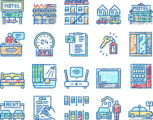 Motel Comfort Service set Icons hand drawn
