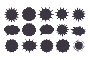 Black Comic Explosion and Speech Bubble Vector Shapes. Starburst Silhouettes for Graphic Design, Comic Book Art, Pop Art, and Digital Illustration.