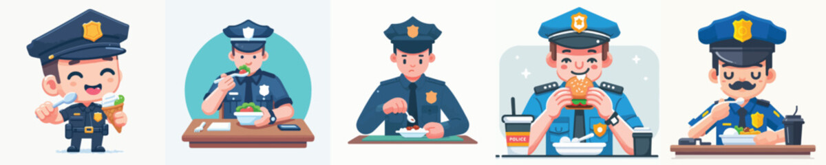Vector of a police officer eating.