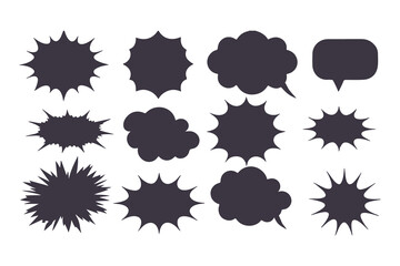 Black Comic Explosion and Speech Bubble Vector Shapes. Starburst Silhouettes for Graphic Design, Comic Book Art, Pop Art, and Digital Illustration.