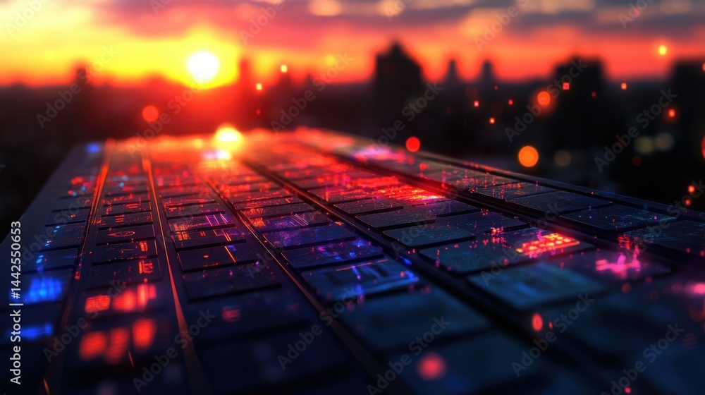 Aufkleber the colorful reflections on a computer keyboard during sunset