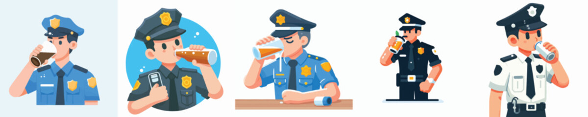 Vector of a police officer drinking.