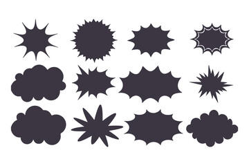 Black Comic Explosion and Speech Bubble Vector Shapes. Starburst Silhouettes for Graphic Design, Comic Book Art, Pop Art, and Digital Illustration.