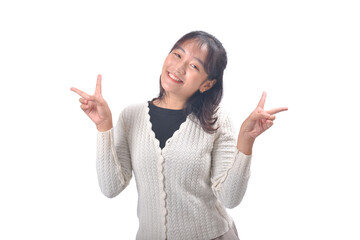 Smiling Woman Making Peace Signs