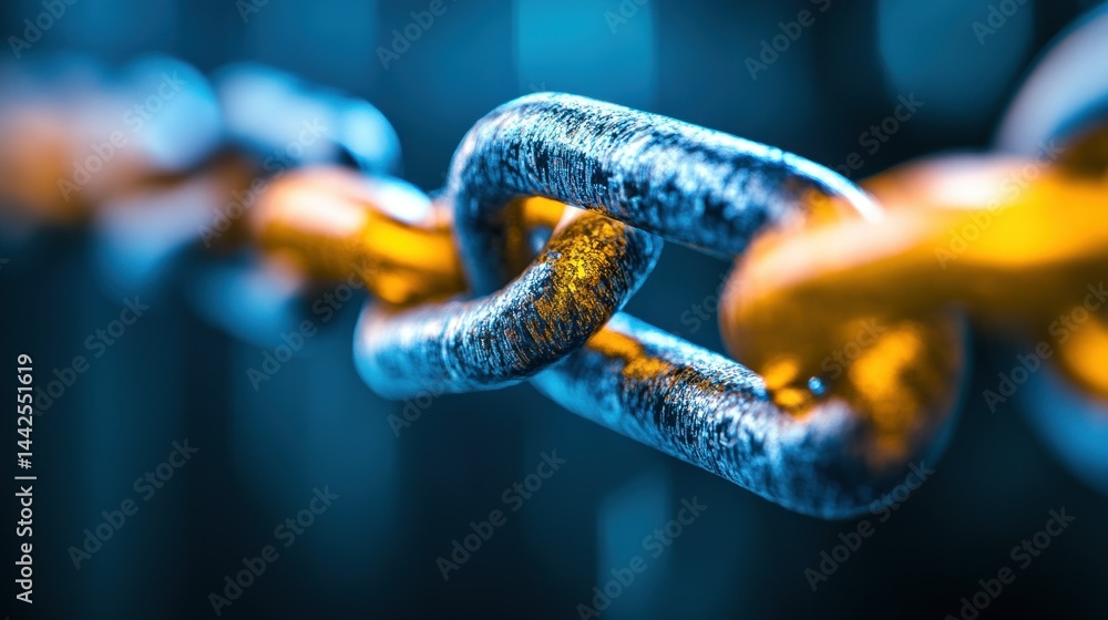 Poster a close up of a metallic chain with links connected together