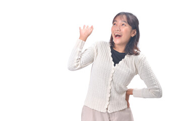 Cheerful Woman Smiling with Hand Gesture