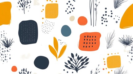 Abstract Autumnal Botanical Seamless Pattern