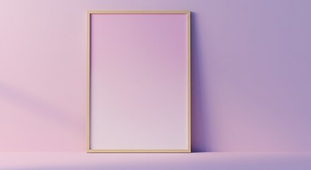 framed poster mock up leaned against pastel wall, casual cozy vibe, digital illustration, pastel background