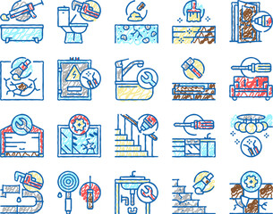 Naklejka premium Home Repair Occupation set Icons hand drawn