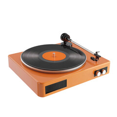 Orange retro turntable playing a vinyl record music audio sound vintage analog