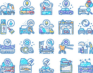 Car Painting Service set Icons hand drawn