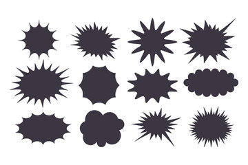 Black Comic Explosion and Speech Bubble Vector Shapes. Starburst Silhouettes for Graphic Design, Comic Book Art, Pop Art, and Digital Illustration.