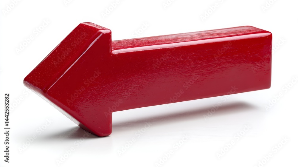 Poster a vibrant red arrow graphic prominently displayed on a clean white background. this design is ideal 