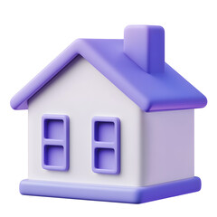 3D house icon with purple roof and window for home button UI, real estate platforms, and smart home applications
