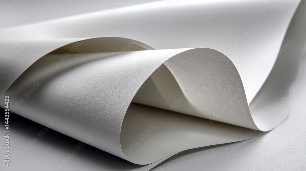 Poster Curved white paper sheets rest gently on a smooth backdrop, showcasing their delicate texture and providing ample space for design elements and text overlays