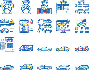 Used Car Sale Automobile Service Icons hand drawn
