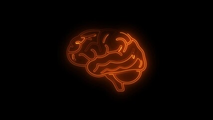 Low poly wireframe brain with connection dots glowing on black background. Continuous one single line drawing brain icon neon glow vector illustration concept - Powered by Adobe