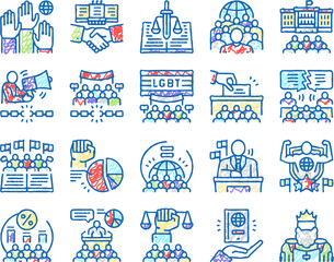 Democracy Government Politic Icons hand drawn