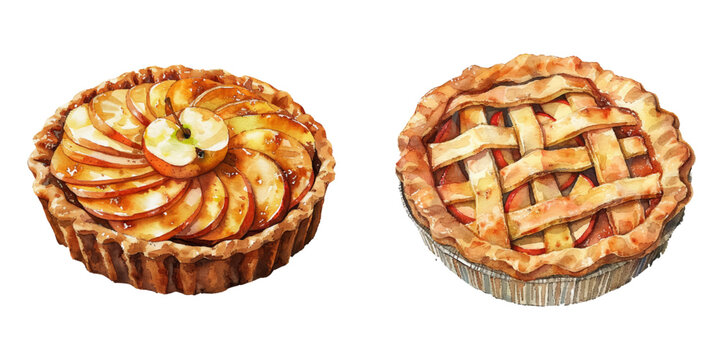apple pie watercolor vector illustration