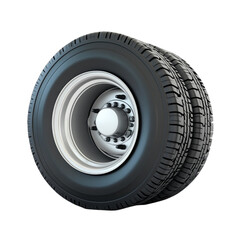 Fototapeta premium Closeup of a large black tire and silver wheel with lug nuts