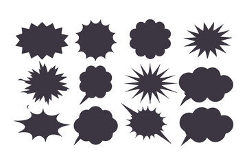Black Comic Explosion and Speech Bubble Vector Shapes. Starburst Silhouettes for Graphic Design, Comic Book Art, Pop Art, and Digital Illustration.