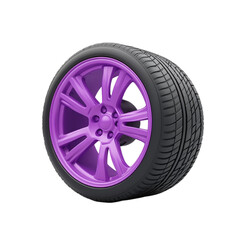 Obraz premium Purple alloy wheel and tire isolated on white background car part automotive design