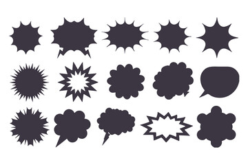 Black Comic Explosion and Speech Bubble Vector Shapes. Starburst Silhouettes for Graphic Design, Comic Book Art, Pop Art, and Digital Illustration.