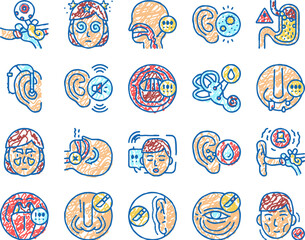 Otorhinolaryngology Treatment Icons hand drawn