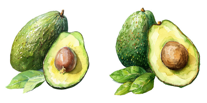 avocado watercolor vector illustration