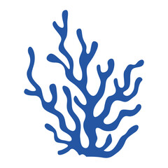 Hand-drawn coral silhouette illustration in blue color. Part of big Mediterranean collection, perfect for product, event, party, wedding design or menu