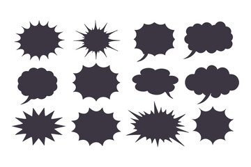 Black Comic Explosion and Speech Bubble Vector Shapes. Starburst Silhouettes for Graphic Design, Comic Book Art, Pop Art, and Digital Illustration.