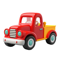 Cute red and yellow toy pickup truck isolated on white background