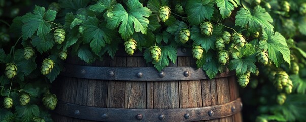 Hop Harvest by Wooden Barrel