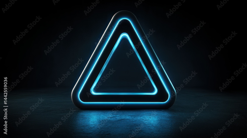 Poster a glowing blue triangular shape illuminated against a dark background