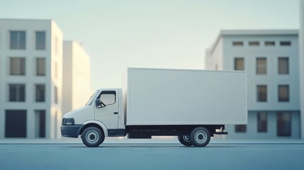 Moving white box truck with clean side surface ideal for business advertisement or creative marketing campaigns