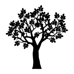 Fototapeta premium Black silhouette of leafy tree vector illustration for nature and outdoor designs and decoration