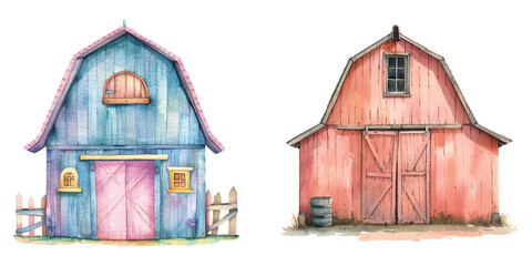 barn watercolor vector illustration © Dar