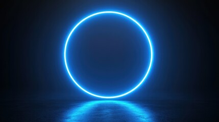 A vibrant blue neon circle glows on a dark surface